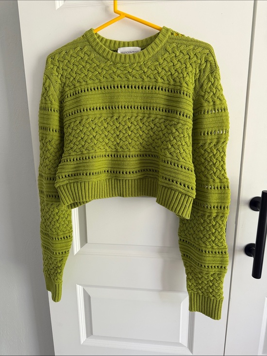 Self Contrast Sweaters - Anthro Self contrast Green Cropped Cable Knit Sweater small